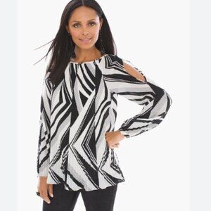 Chico's Fabulous Stripe Pleated Cold-Shoulder Top Size 3